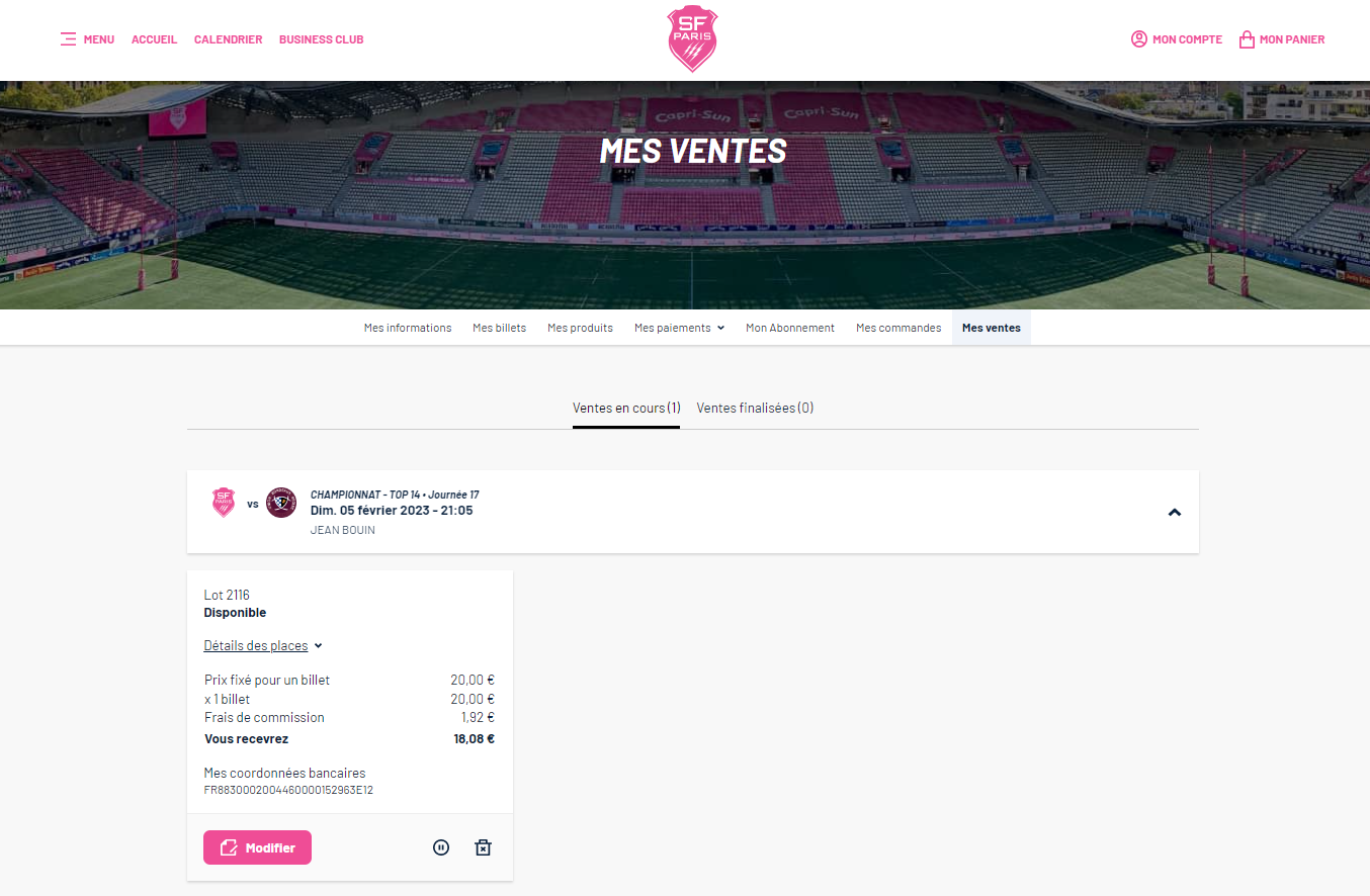 Revendre son billet Stade Français